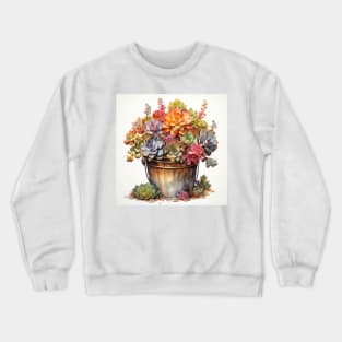 Succulent Bucket Watercolour Artwork Crewneck Sweatshirt